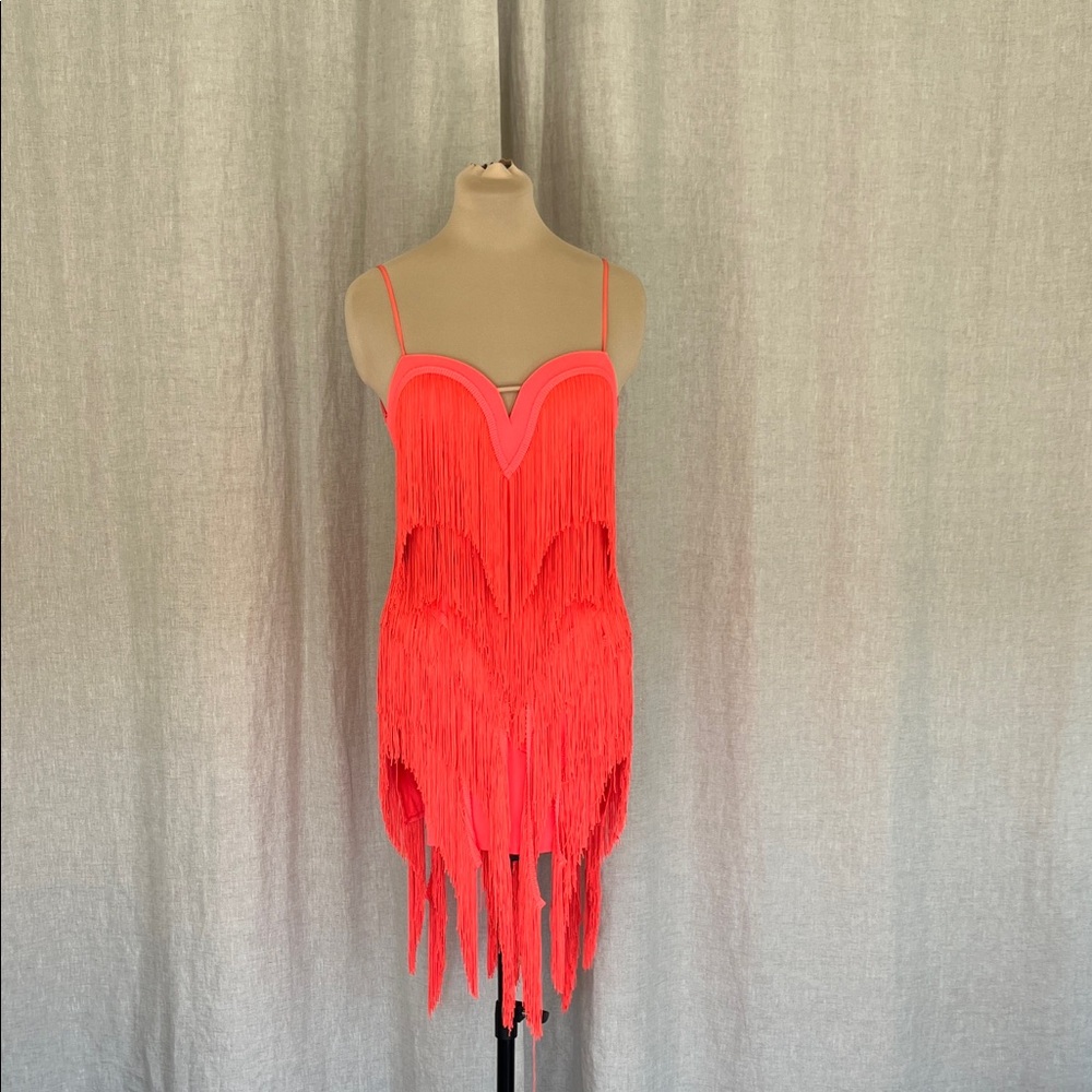 Chic Coral Fringe Dress